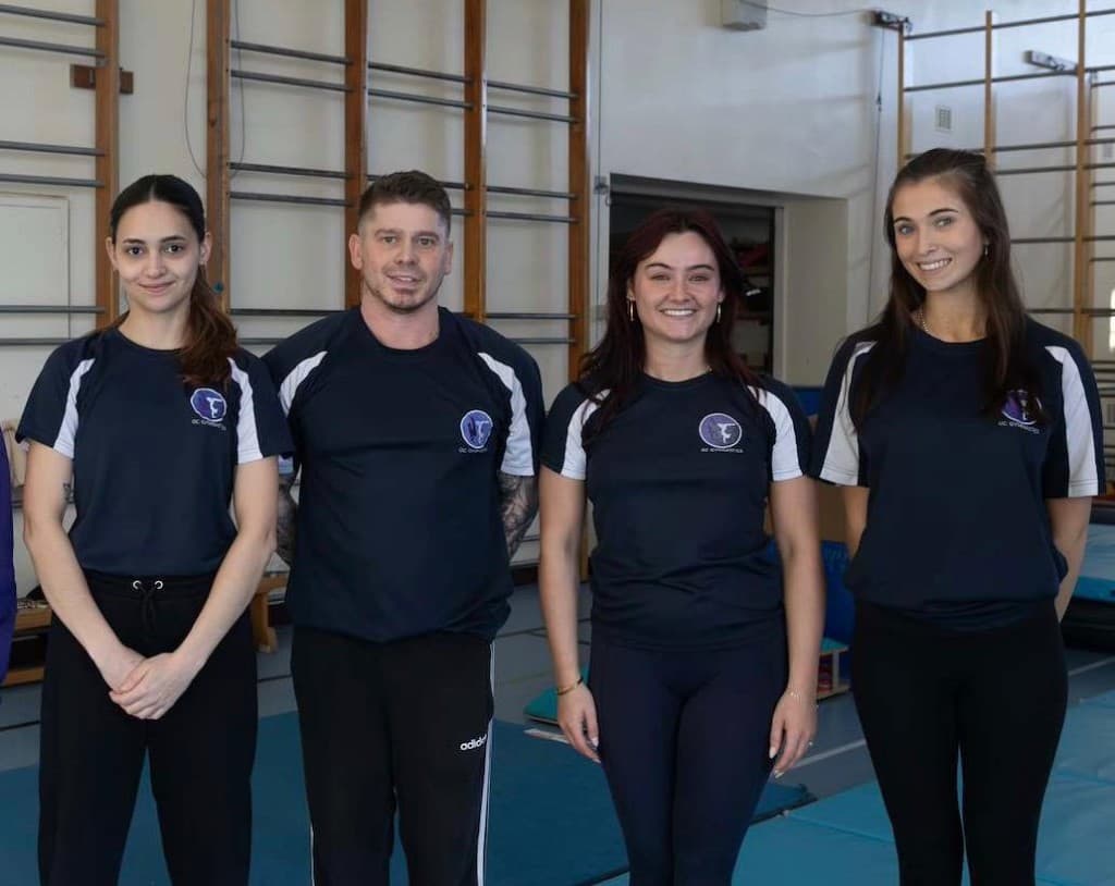 GC Gymnastics coaching team: Fernanda, Gavin Chalmers, Eve and Daisy in the gym